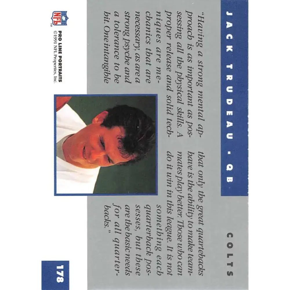 1991 Pro Line Portraits #178 Jack Trudeau EX-NM Indianapolis Colts Football Card - Football Card Single