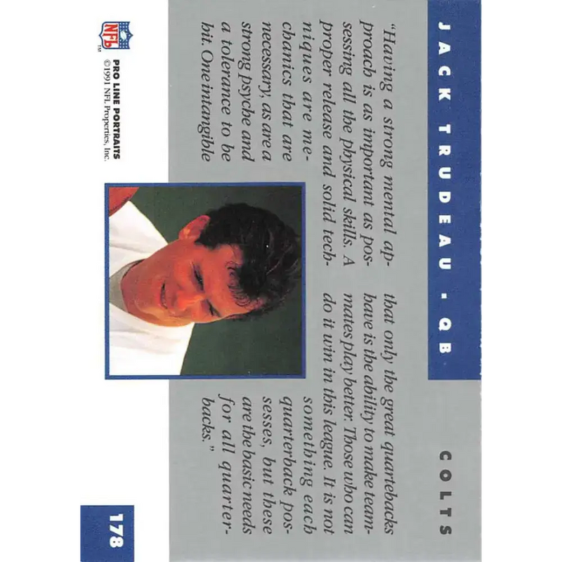 1991 Pro Line Portraits #178 Jack Trudeau EX-NM Indianapolis Colts Football Card - Football Card Single