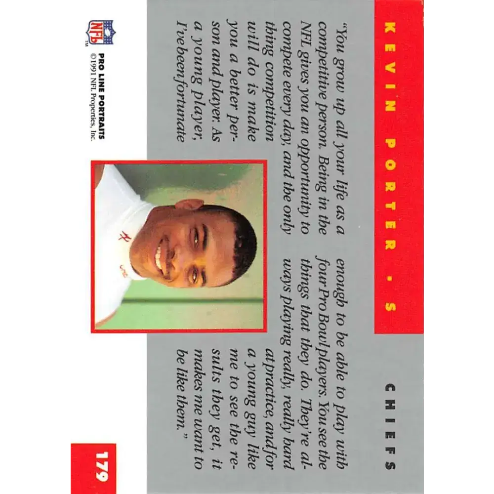 1991 Pro Line Portraits #179 Kevin Porter EX-NM Kansas City Chiefs Football Card - Football Card Single