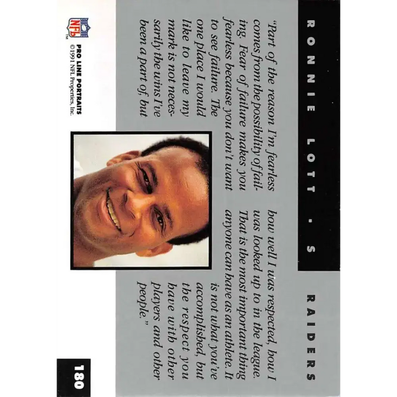 1991 Pro Line Portraits #180 Ronnie Lott EX-NM Los Angeles Raiders Football Card - Football Card Single