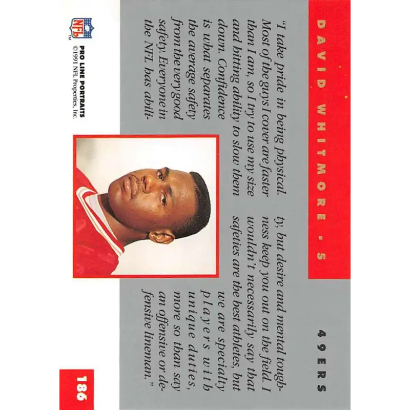 1991 Pro Line Portraits #186 David Whitmore EX-NM RC Rookie San Francisco 49ers Football Card - Football Card Single