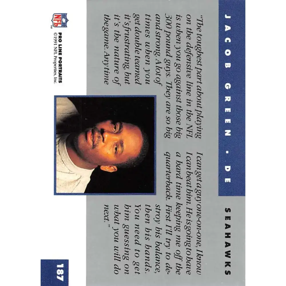 1991 Pro Line Portraits #187 Jacob Green EX-NM Seattle Seahawks Football Card - Football Card Single