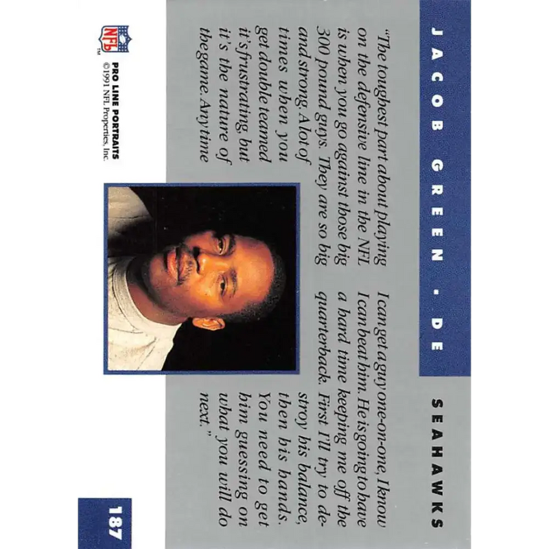 1991 Pro Line Portraits #187 Jacob Green EX-NM Seattle Seahawks Football Card - Football Card Single
