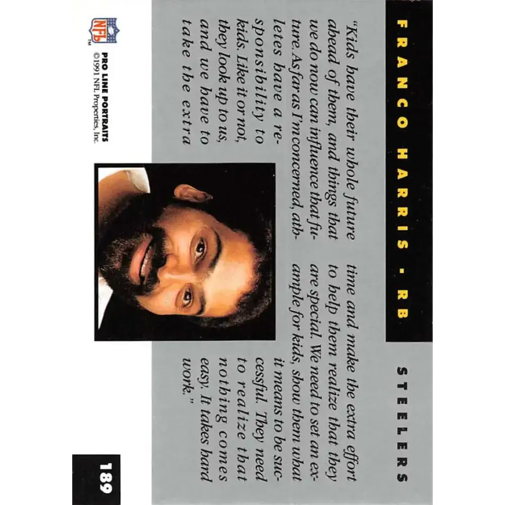 1991 Pro Line Portraits #189 Franco Harris EX-NM Pittsburgh Steelers Football Card - Football Card Single