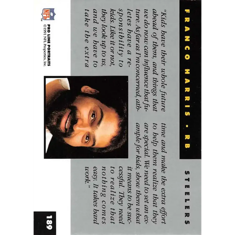 1991 Pro Line Portraits #189 Franco Harris EX-NM Pittsburgh Steelers Football Card - Football Card Single
