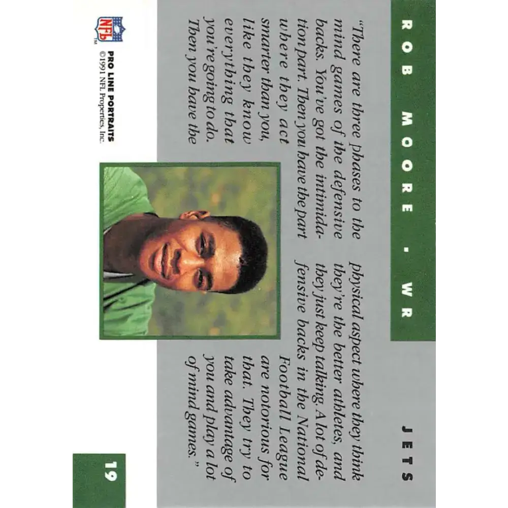 1991 Pro Line Portraits #19 Rob Moore EX-NM New York Jets Football Card - Football Card Single
