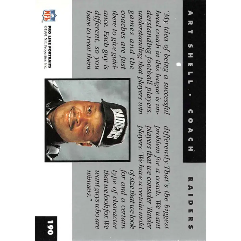 1991 Pro Line Portraits #190 Art Shell EX-NM Los Angeles Raiders Football Card - Football Card Single