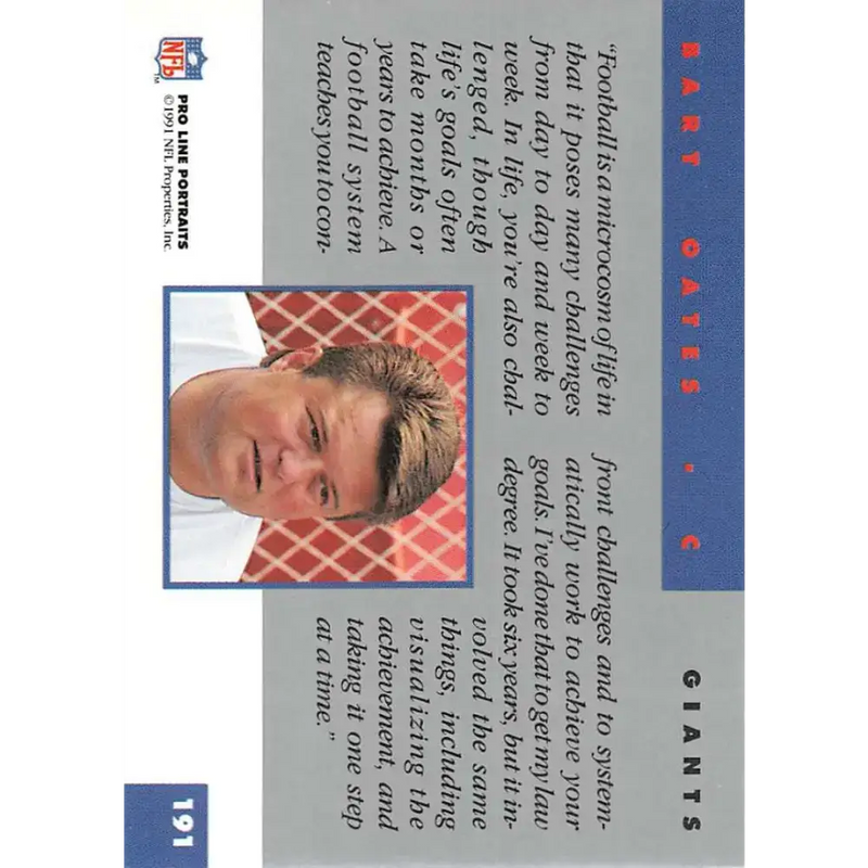 1991 Pro Line Portraits #191 Bart Oates EX-NM New York Giants Football Card - Football Card Single