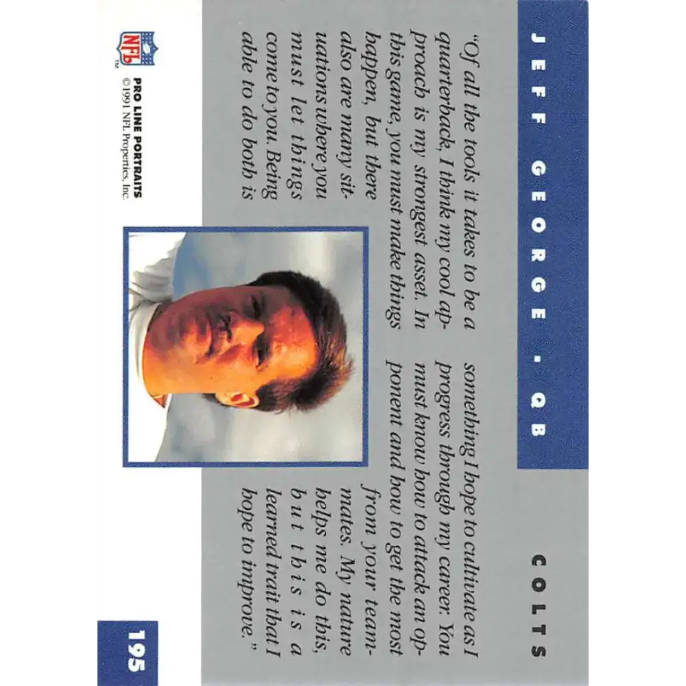 1991 Pro Line Portraits #195 Jeff George EX-NM Indianapolis Colts Football Card - Football Card Single