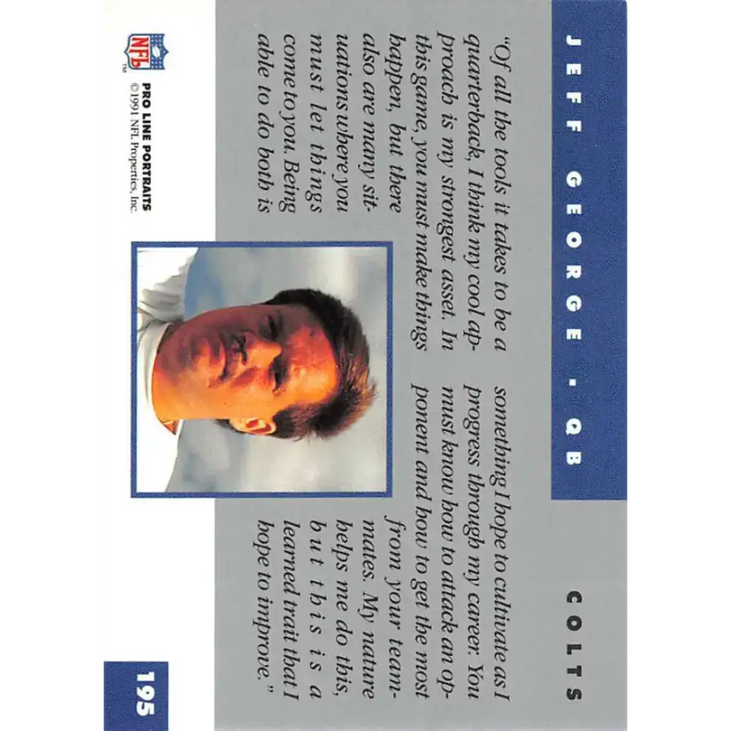 1991 Pro Line Portraits #195 Jeff George EX-NM Indianapolis Colts Football Card - Football Card Single