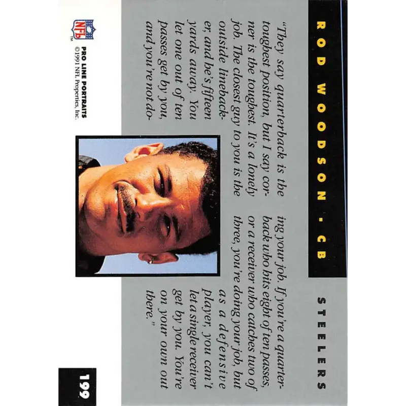 1991 Pro Line Portraits #199 Rod Woodson EX-NM Pittsburgh Steelers Football Card - Football Card Single
