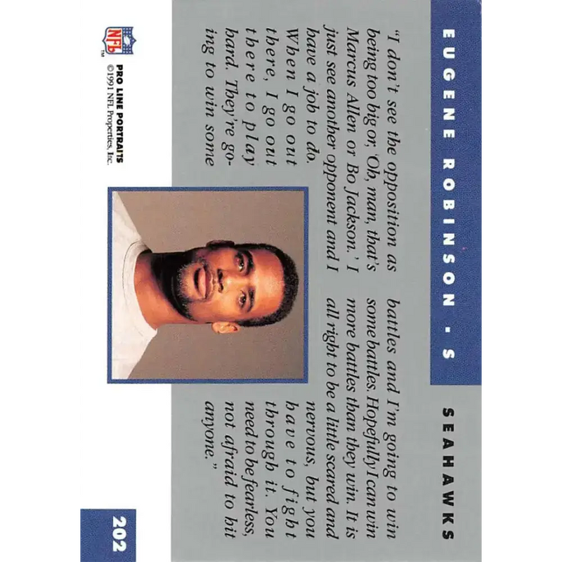 1991 Pro Line Portraits #202 Eugene Robinson EX-NM Seattle Seahawks Football Card - Football Card Single