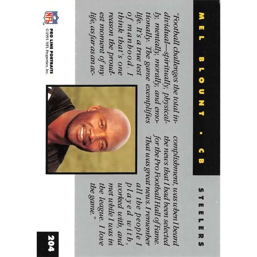 1991 Pro Line Portraits #204 Mel Blount EX-NM Pittsburgh Steelers Football Card - Football Card Single