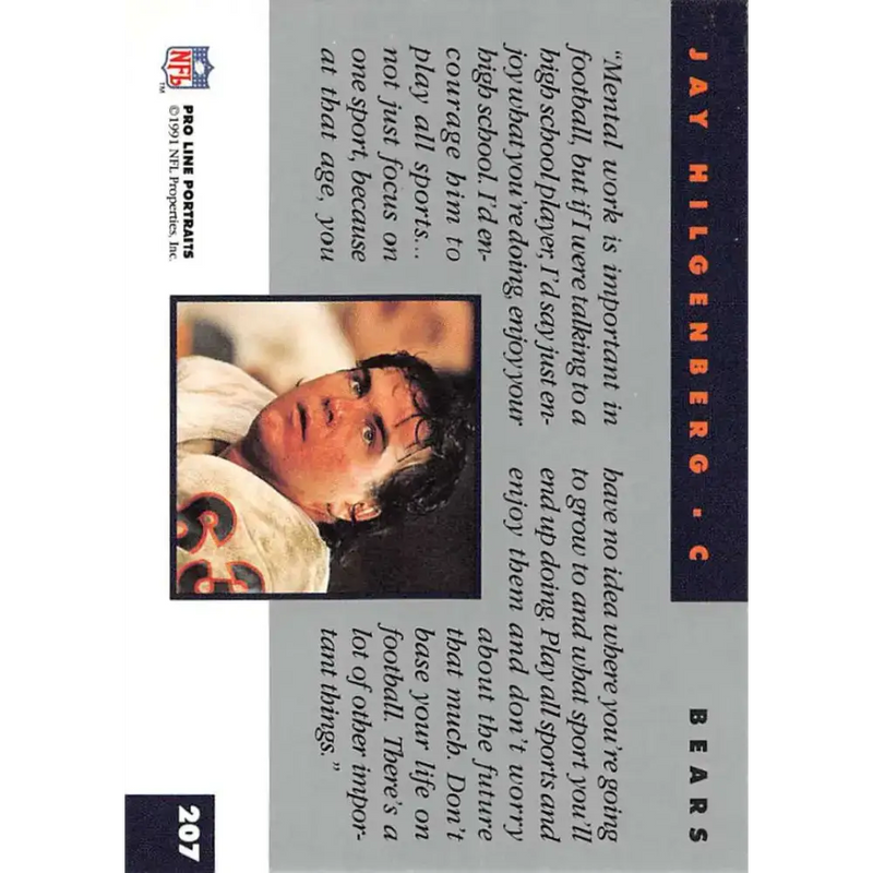 1991 Pro Line Portraits #207 Jay Hilgenberg EX-NM Chicago Bears Football Card - Football Card Single