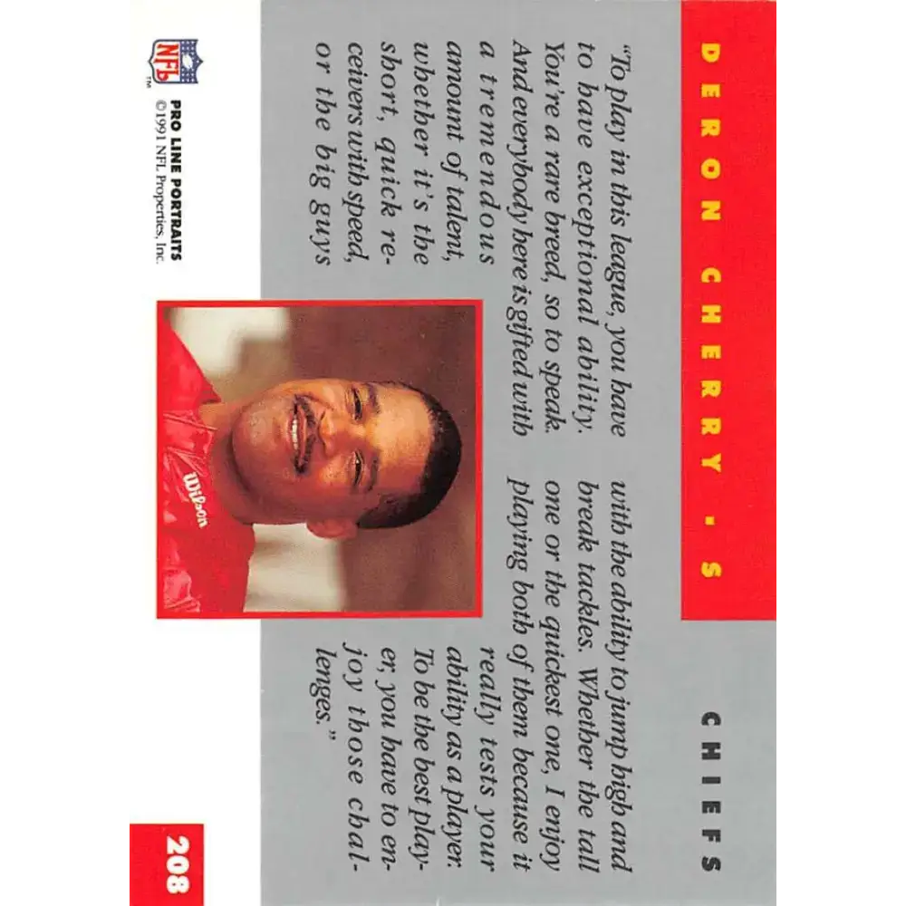 1991 Pro Line Portraits #208 Deron Cherry EX-NM Kansas City Chiefs Football Card - Football Card Single