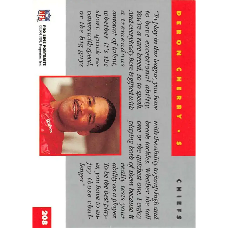 1991 Pro Line Portraits #208 Deron Cherry EX-NM Kansas City Chiefs Football Card - Football Card Single