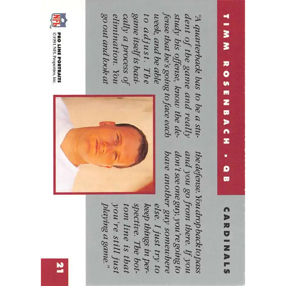 1991 Pro Line Portraits #21 Timm Rosenbach EX-NM Phoenix Cardinals Football Card - Football Card Single