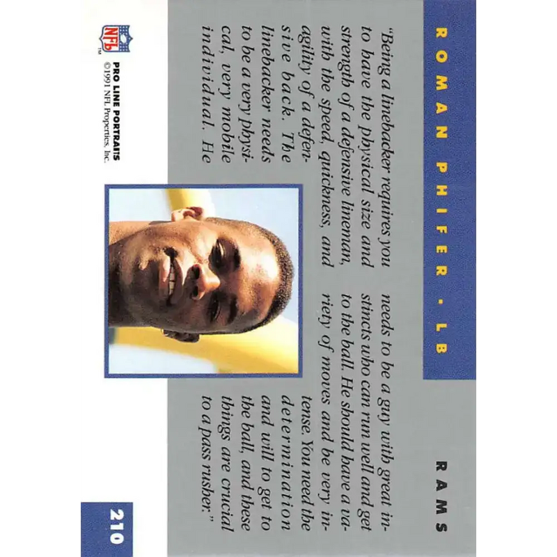 1991 Pro Line Portraits #210 Roman Phifer EX-NM RC Rookie Los Angeles Rams Football Card - Football Card Single
