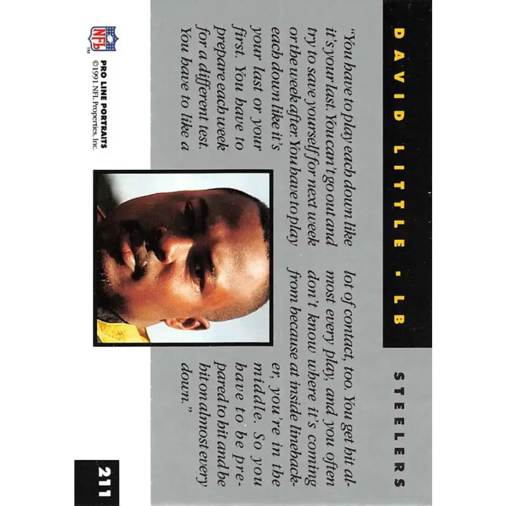 1991 Pro Line Portraits #211 David Little EX-NM Pittsburgh Steelers Football Card - Football Card Single