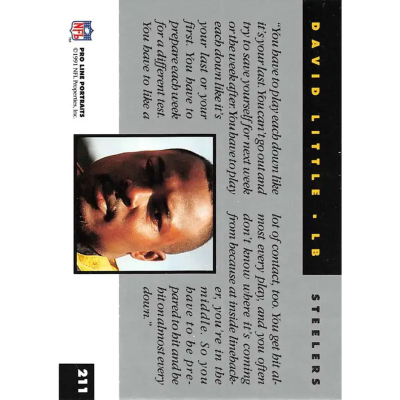 1991 Pro Line Portraits #211 David Little EX-NM Pittsburgh Steelers Football Card - Football Card Single