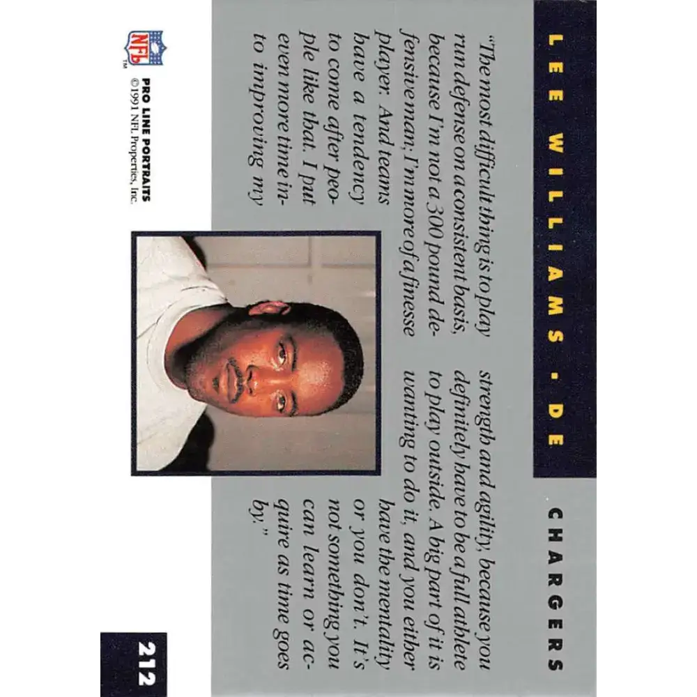 1991 Pro Line Portraits #212 Lee Williams EX-NM San Diego Chargers Football Card - Football Card Single