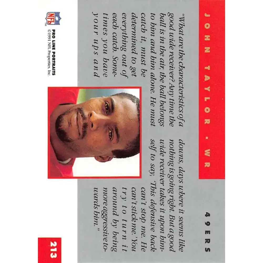 1991 Pro Line Portraits #213 John Taylor EX-NM San Francisco 49ers Football Card - Football Card Single