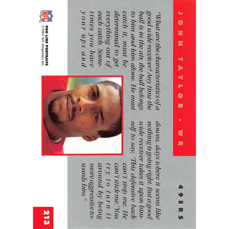 1991 Pro Line Portraits #213 John Taylor EX-NM San Francisco 49ers Football Card - Football Card Single
