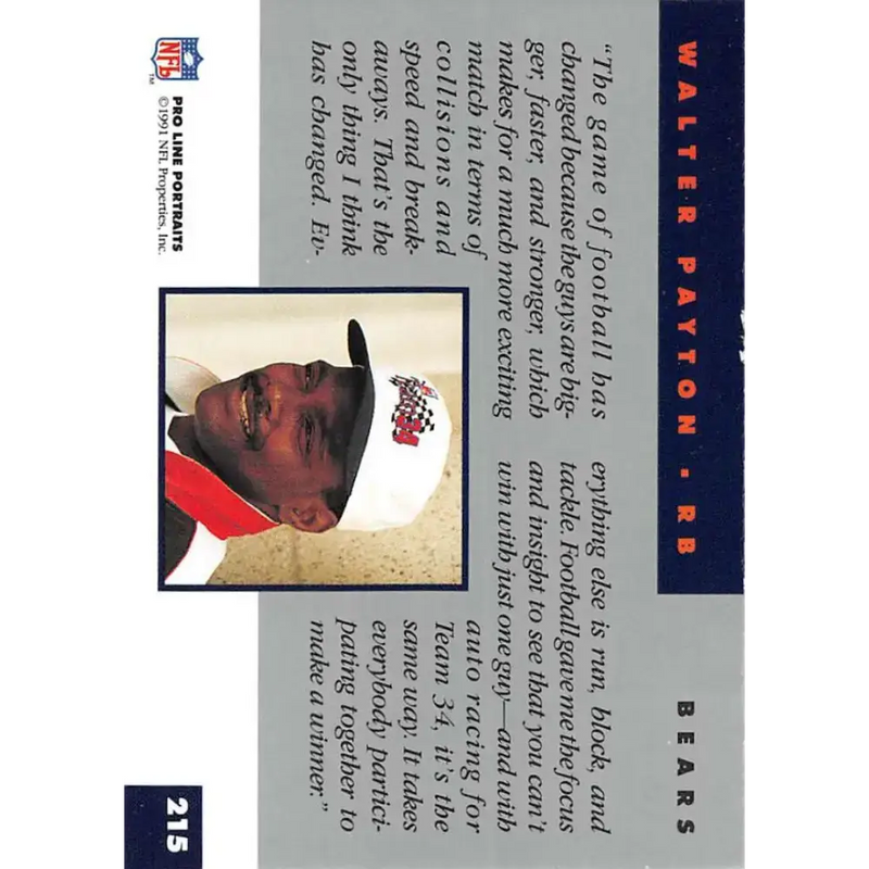 1991 Pro Line Portraits #215 Walter Payton EX-NM Chicago Bears Football Card - Football Card Single
