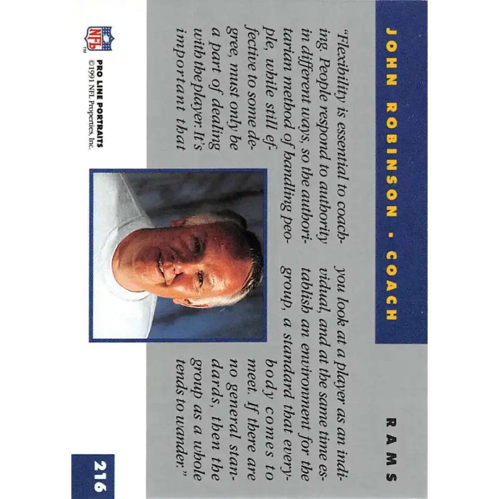 1991 Pro Line Portraits #216 John Robinson EX-NM Los Angeles Rams Football Card - Football Card Single