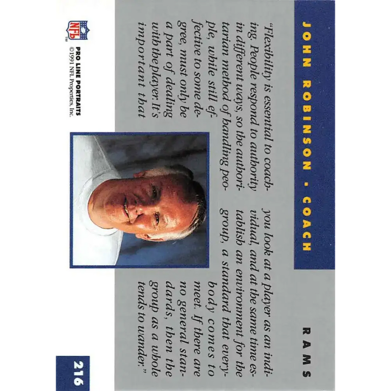 1991 Pro Line Portraits #216 John Robinson EX-NM Los Angeles Rams Football Card - Football Card Single