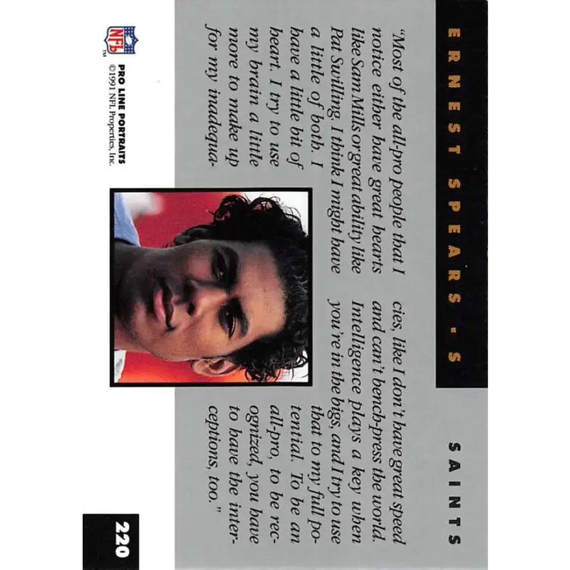 1991 Pro Line Portraits #220 Ernest Spears EX-NM RC Rookie New Orleans Saints Football Card - Football Card Single