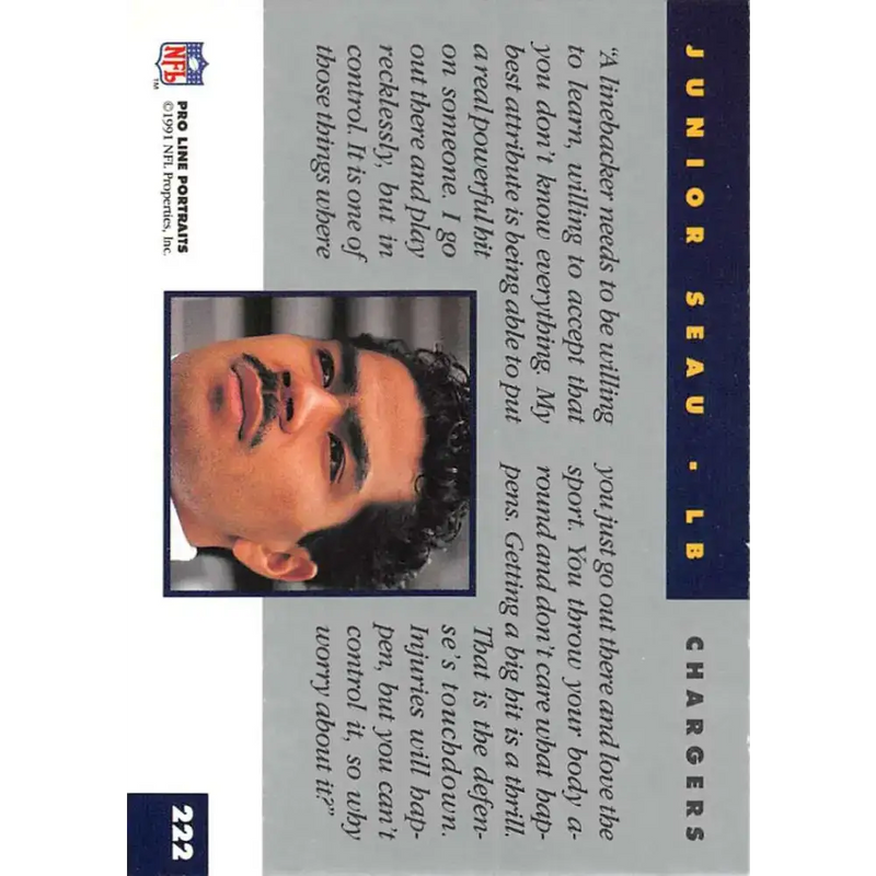 1991 Pro Line Portraits #222 Junior Seau EX-NM San Diego Chargers Football Card - Football Card Single
