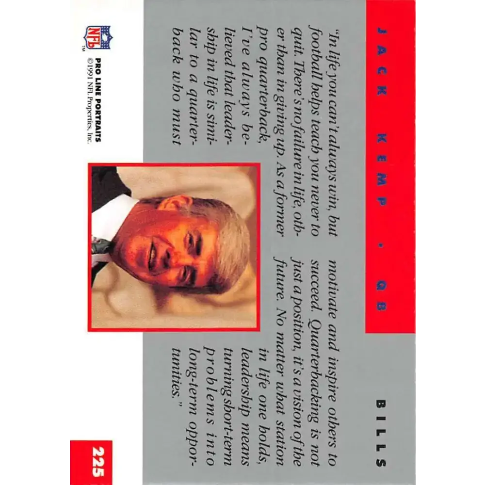 1991 Pro Line Portraits #225 Jack Kemp EX-NM Buffalo Bills Football Card - Football Card Single