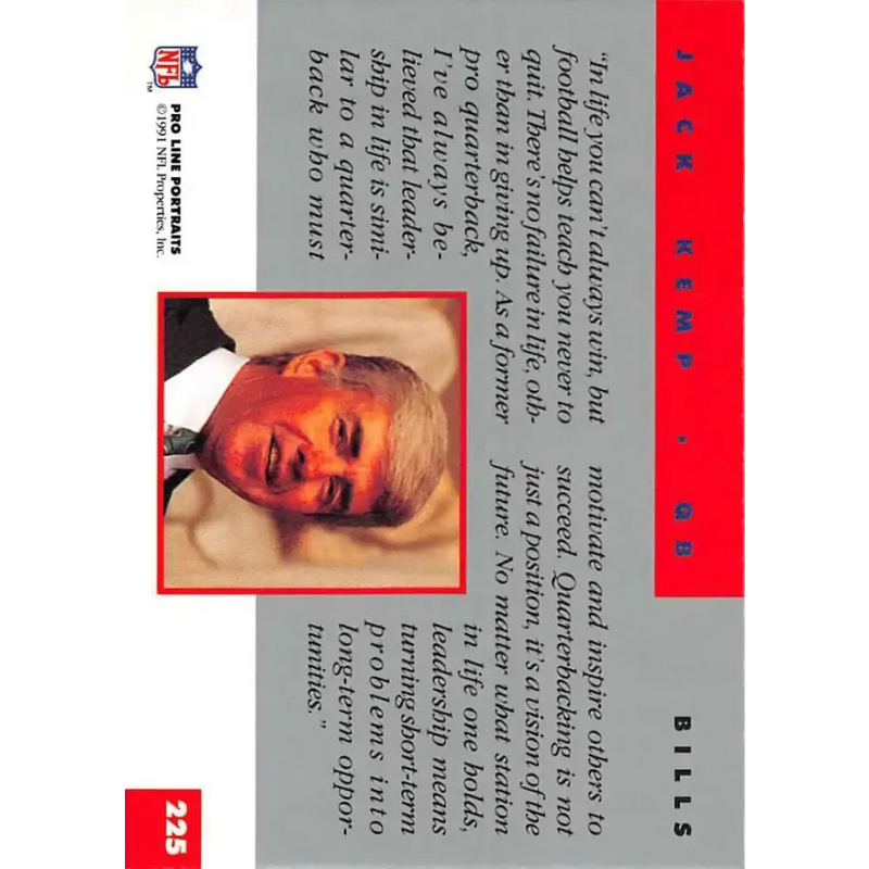 1991 Pro Line Portraits #225 Jack Kemp EX-NM Buffalo Bills Football Card - Football Card Single
