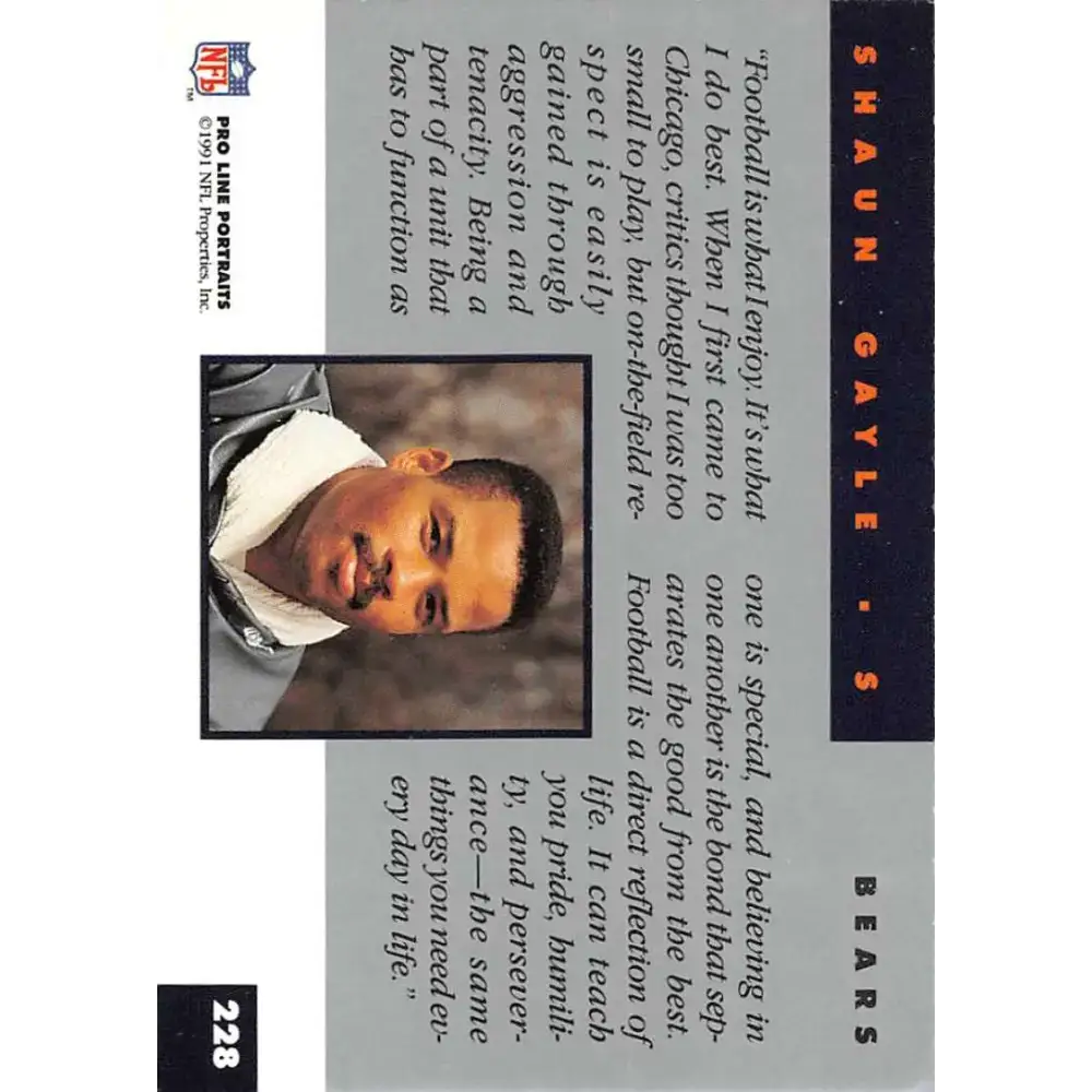 1991 Pro Line Portraits #228 Shaun Gayle EX-NM Chicago Bears Football Card - Football Card Single