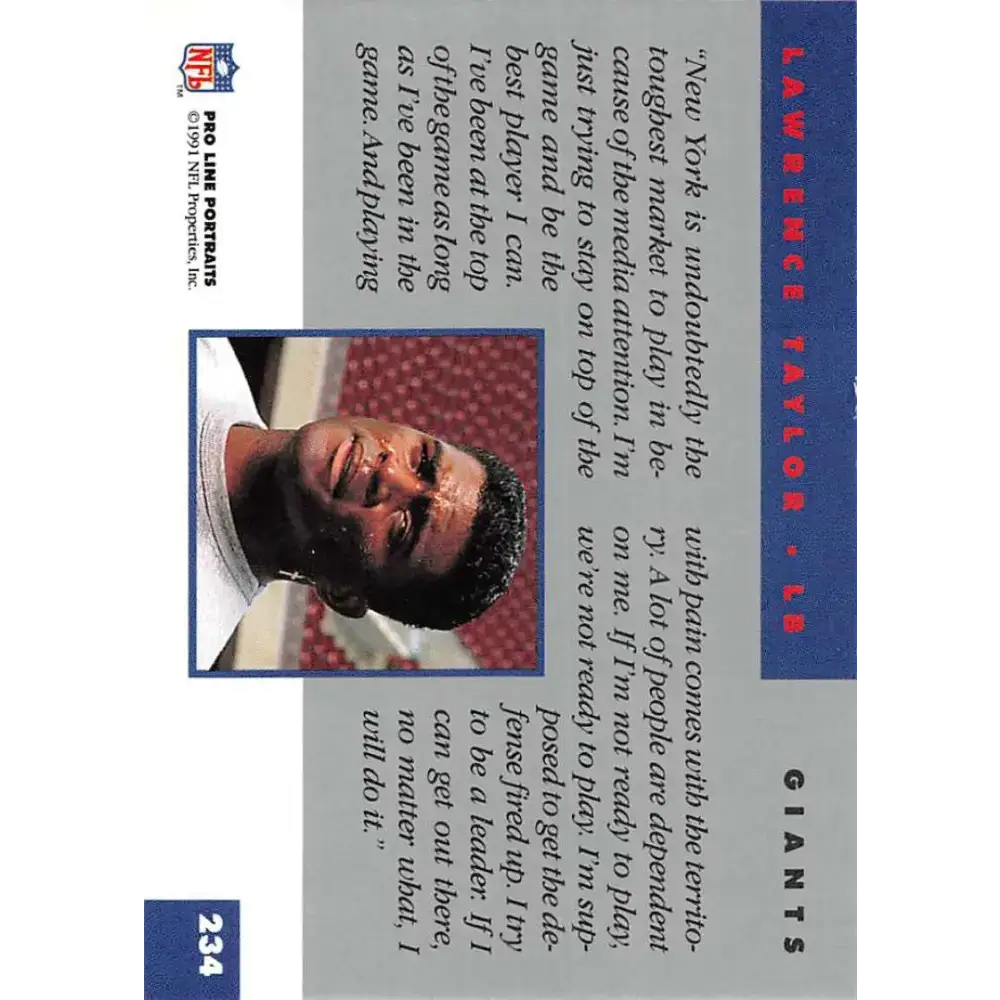 1991 Pro Line Portraits #234 Lawrence Taylor EX-NM New York Giants Football Card - Football Card Single