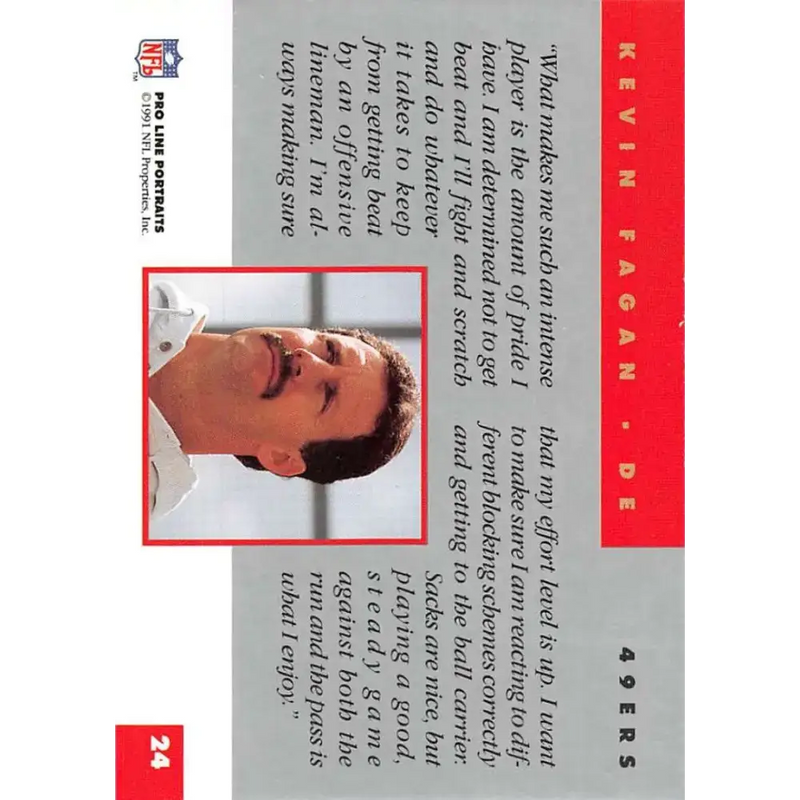 1991 Pro Line Portraits #24 Kevin Fagan EX-NM San Francisco 49ers Football Card - Football Card Single