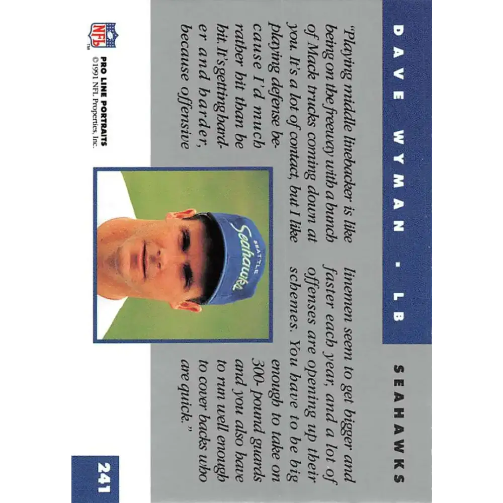 1991 Pro Line Portraits #241 David Wyman EX-NM Seattle Seahawks Football Card - Football Card Single