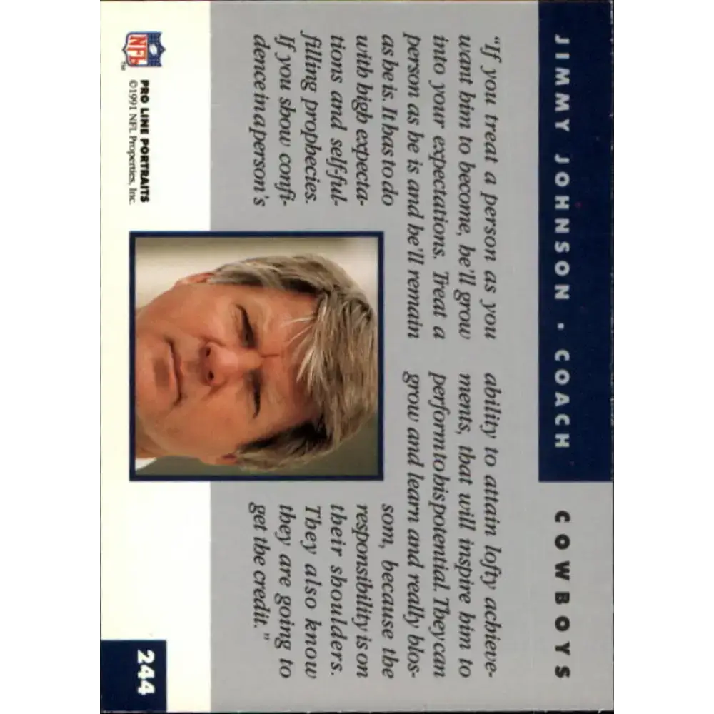 1991 Pro Line Portraits #244 Jimmy Johnson EX-NM Dallas Cowboys Football Card - Football Card Single