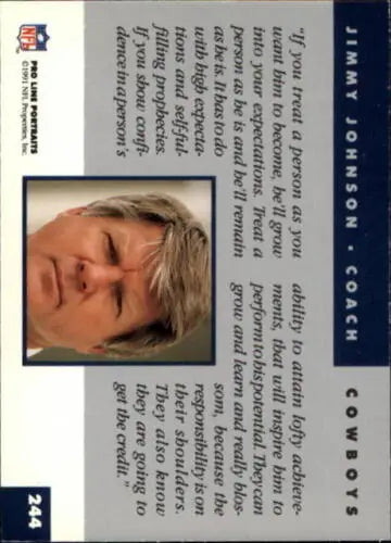 Original gloss Jimmy Johnson trading card from Pro Line Portraits 1991 Cowboys collection