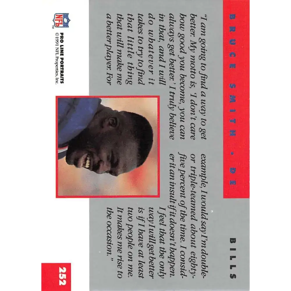 1991 Pro Line Portraits #252 Bruce Smith EX-NM Buffalo Bills Football Card - Football Card Single