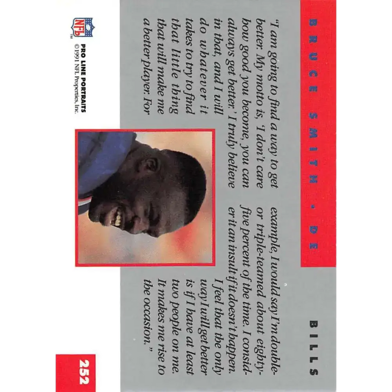 1991 Pro Line Portraits #252 Bruce Smith EX-NM Buffalo Bills Football Card - Football Card Single