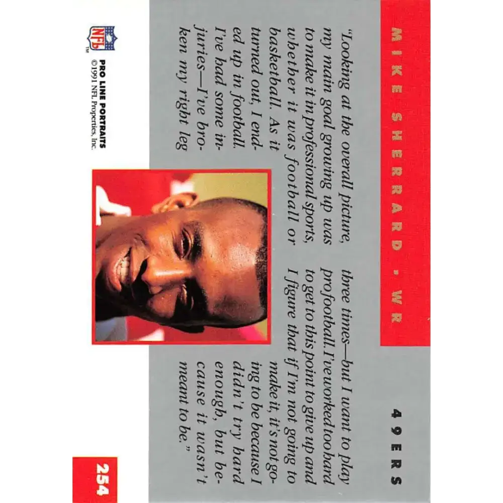 1991 Pro Line Portraits #254 Mike Sherrard EX-NM San Francisco 49ers Football Card - Football Card Single
