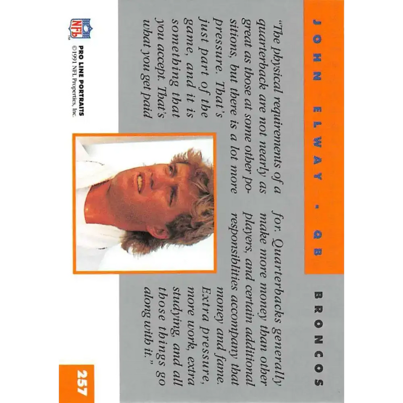 1991 Pro Line Portraits #257 John Elway EX-NM Denver Broncos Football Card - Football Card Single