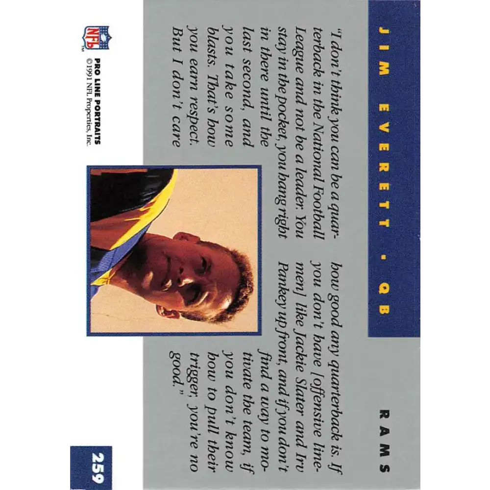 1991 Pro Line Portraits #259 Jim Everett EX-NM Los Angeles Rams Football Card - Football Card Single