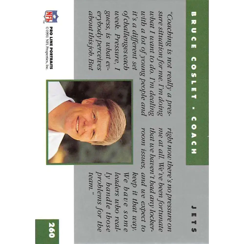 1991 Pro Line Portraits #260 Bruce Coslet EX-NM New York Jets Football Card - Football Card Single