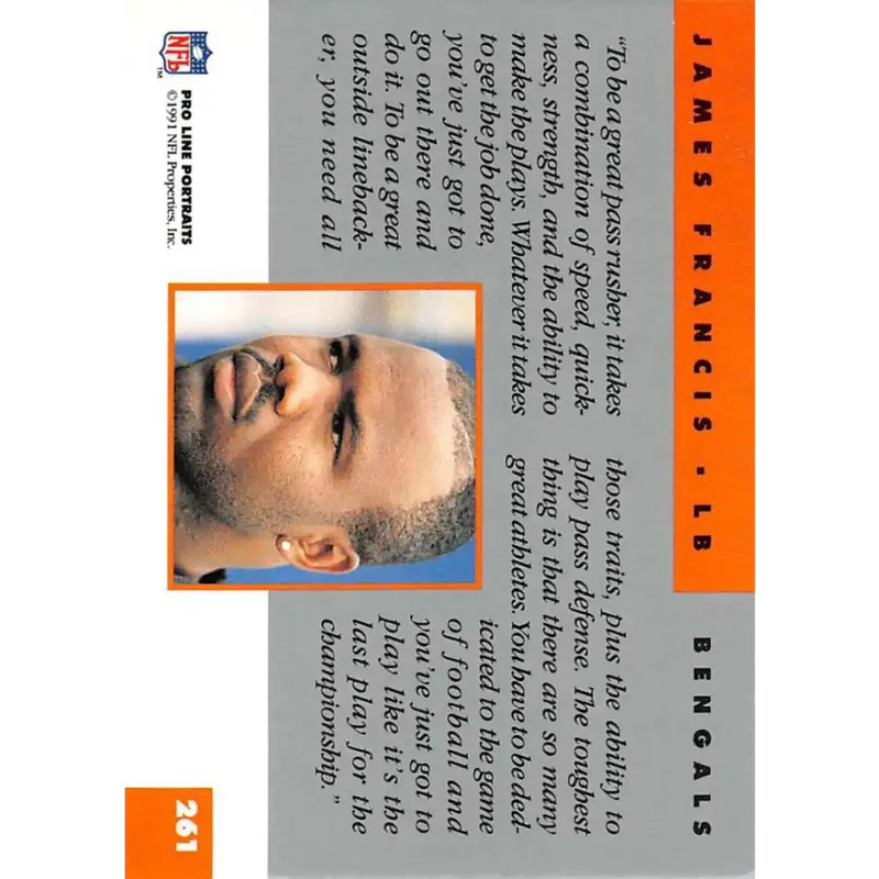 1991 Pro Line Portraits #261 James Francis EX-NM Cincinnati Bengals Football Card - Football Card Single