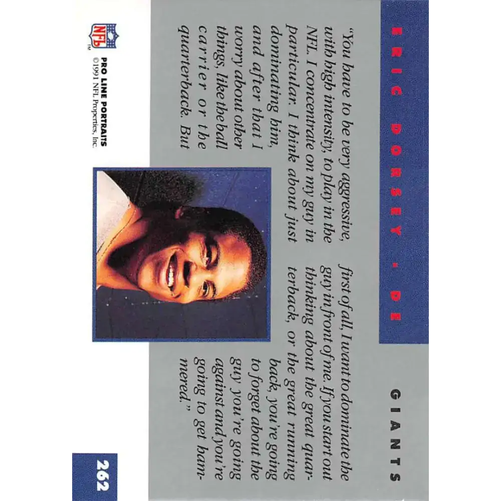 1991 Pro Line Portraits #262 Eric Dorsey EX-NM New York Giants Football Card - Football Card Single