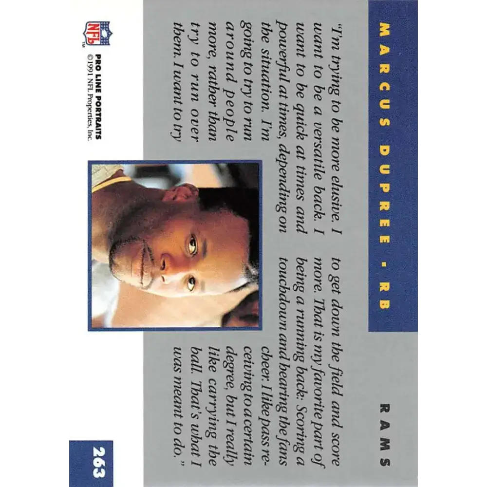 1991 Pro Line Portraits #263 Marcus Dupree EX-NM Los Angeles Rams Football Card - Football Card Single