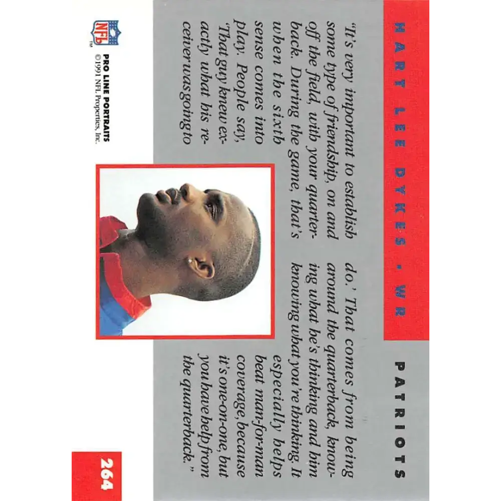 1991 Pro Line Portraits #264 Hart Lee Dykes EX-NM New England Patriots Football Card - Football Card Single